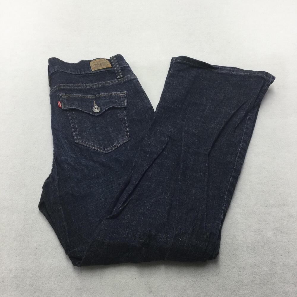 Levis 512 Perfectly Slimming Boot Cut Jeans Womens 12 Blue Dark Wash Mid Rise